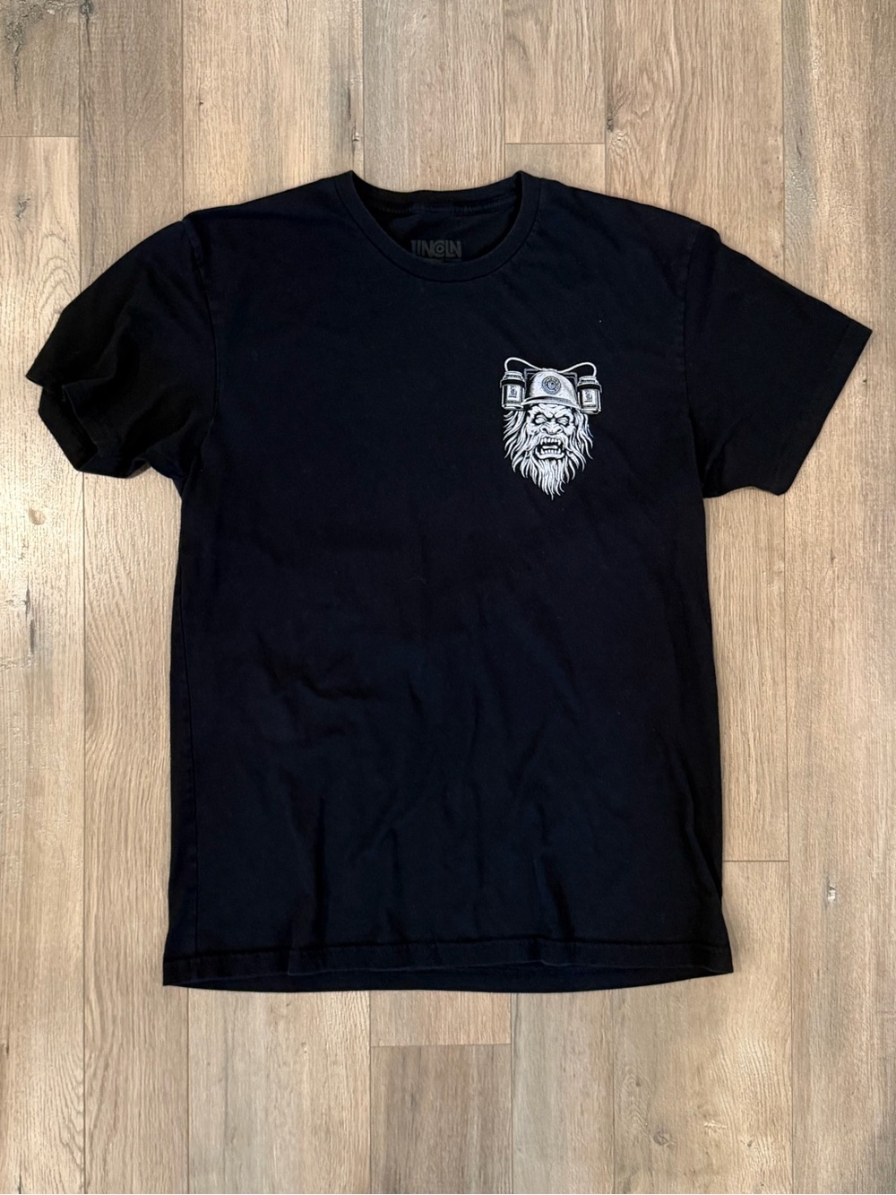 Black Graphic Short Sleeve Tee with Bearded Monster Chest Print